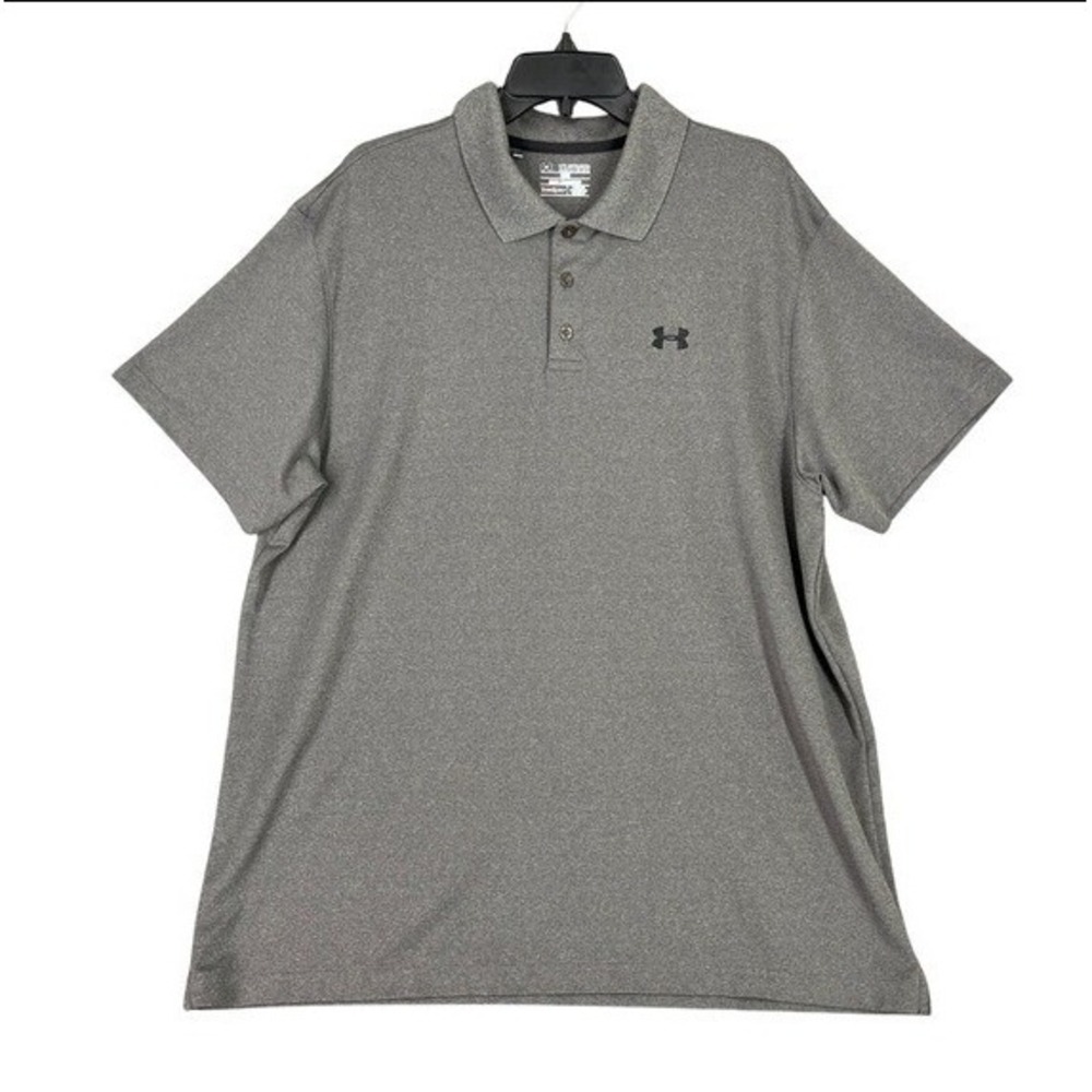 Under Armour Polo Shirt Mens 2XL Gray Short Sleeve HeatGear Performance Golf